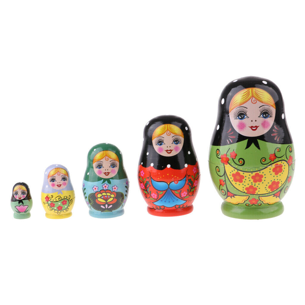 Set of 5 Wooden Russian Nesting for Kids -Green Matryoshka Home Decoration