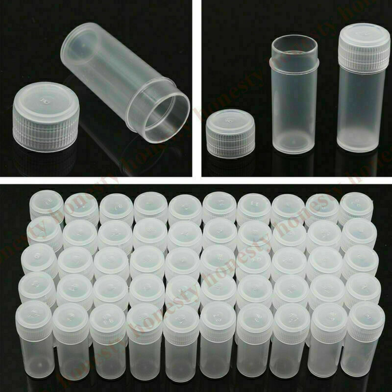 50X Plastic Sample Bottle Test Tube Mini Small Bottles Vials Storage Containers