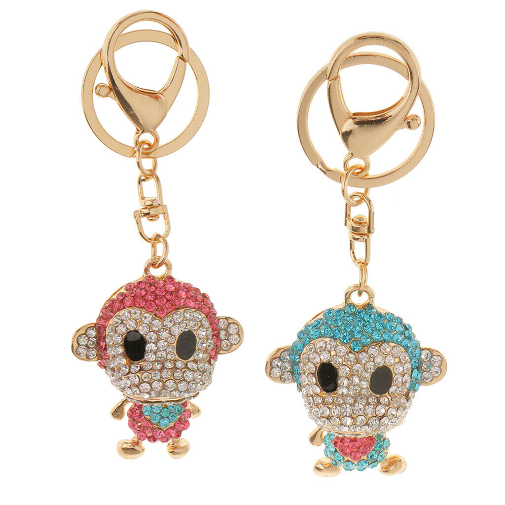 Set of 2 Cute Crystal Rhinestone Keyring Charm Key Ring Keychain Decor