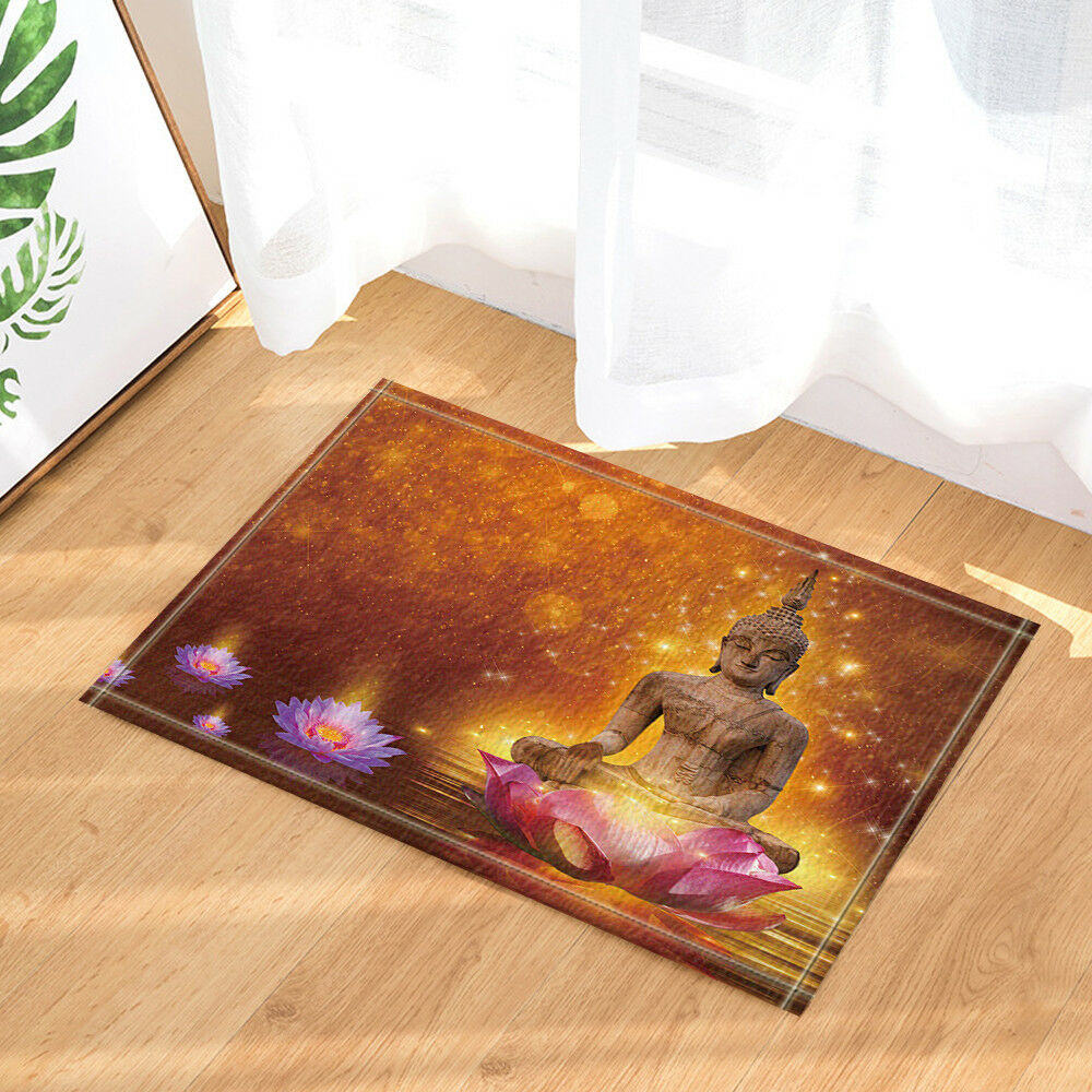 Golden Buddha and Lotus Bathmat Bathroom Rug Non-Slip Door Mat 16x24"