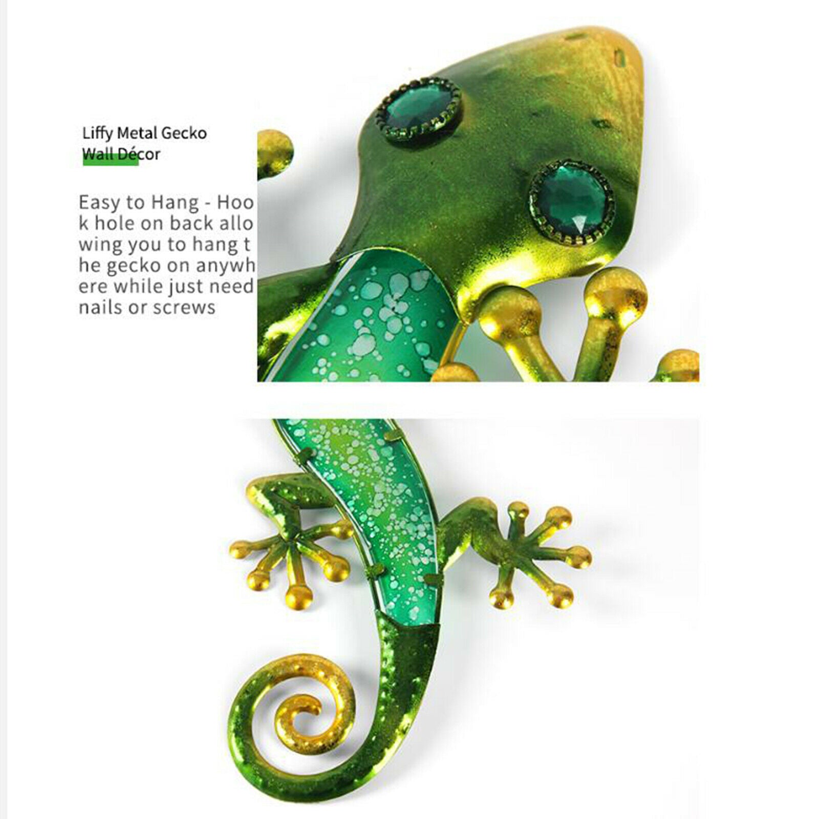 1pc Metal Gecko Wall Decorative Lizard Hanging Fairy Garden Patio Ornament