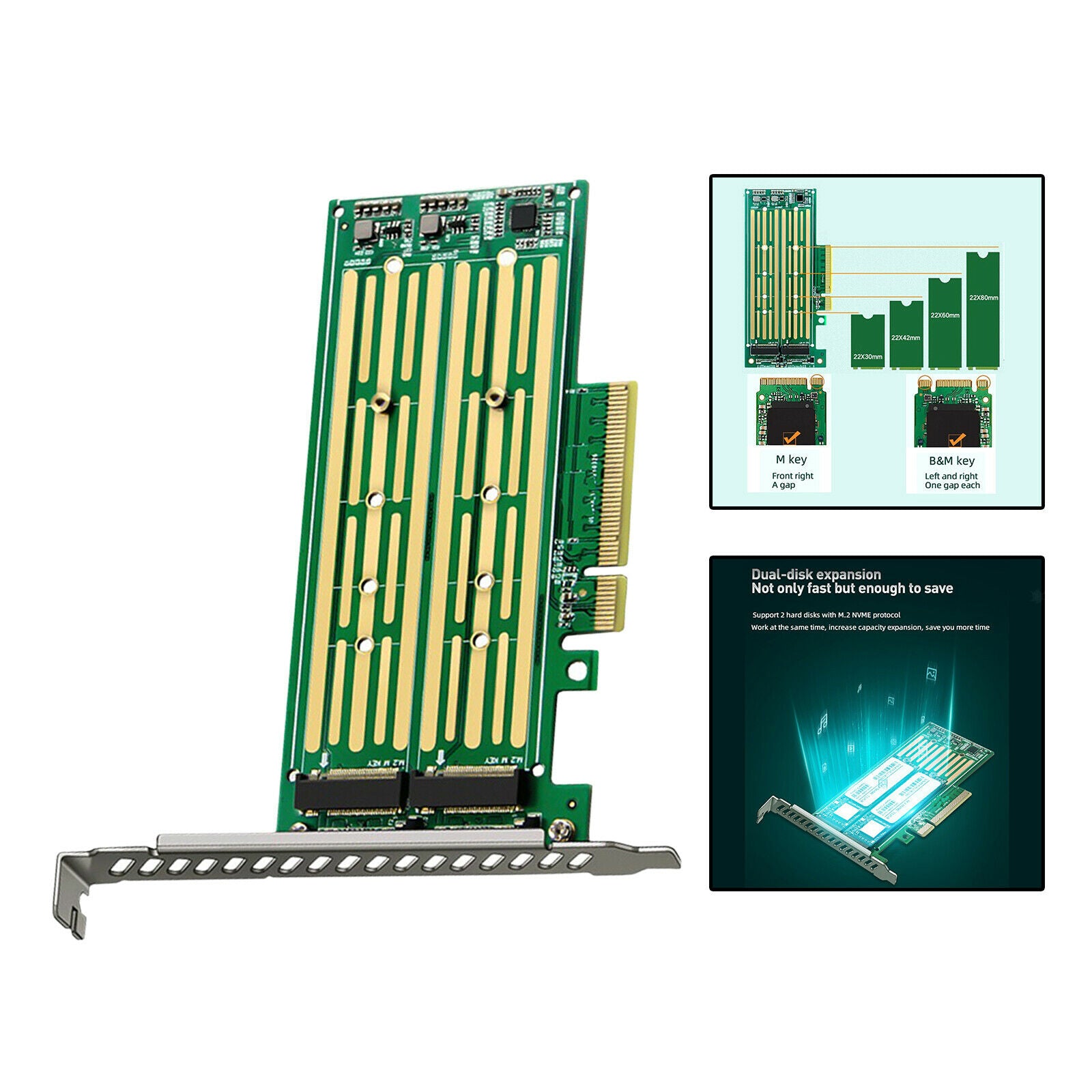 Dual M.2 NVMe to PCIe Adapter For PC M.2 SATA SSD PCI-e 2230 2240 22110