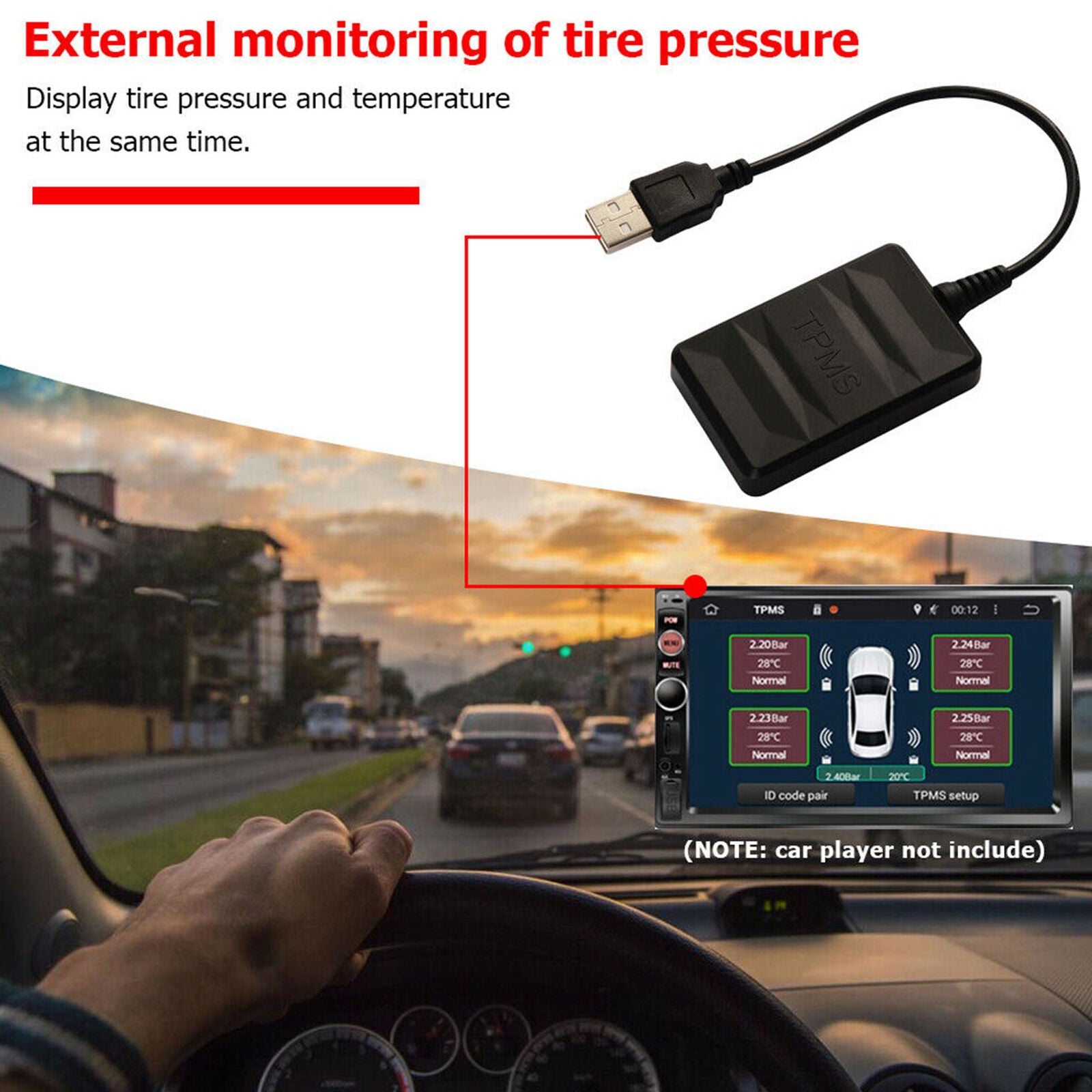 TY06N USB Android TPMS External Sensor Car Tire Pressure Monitoring Alarm System