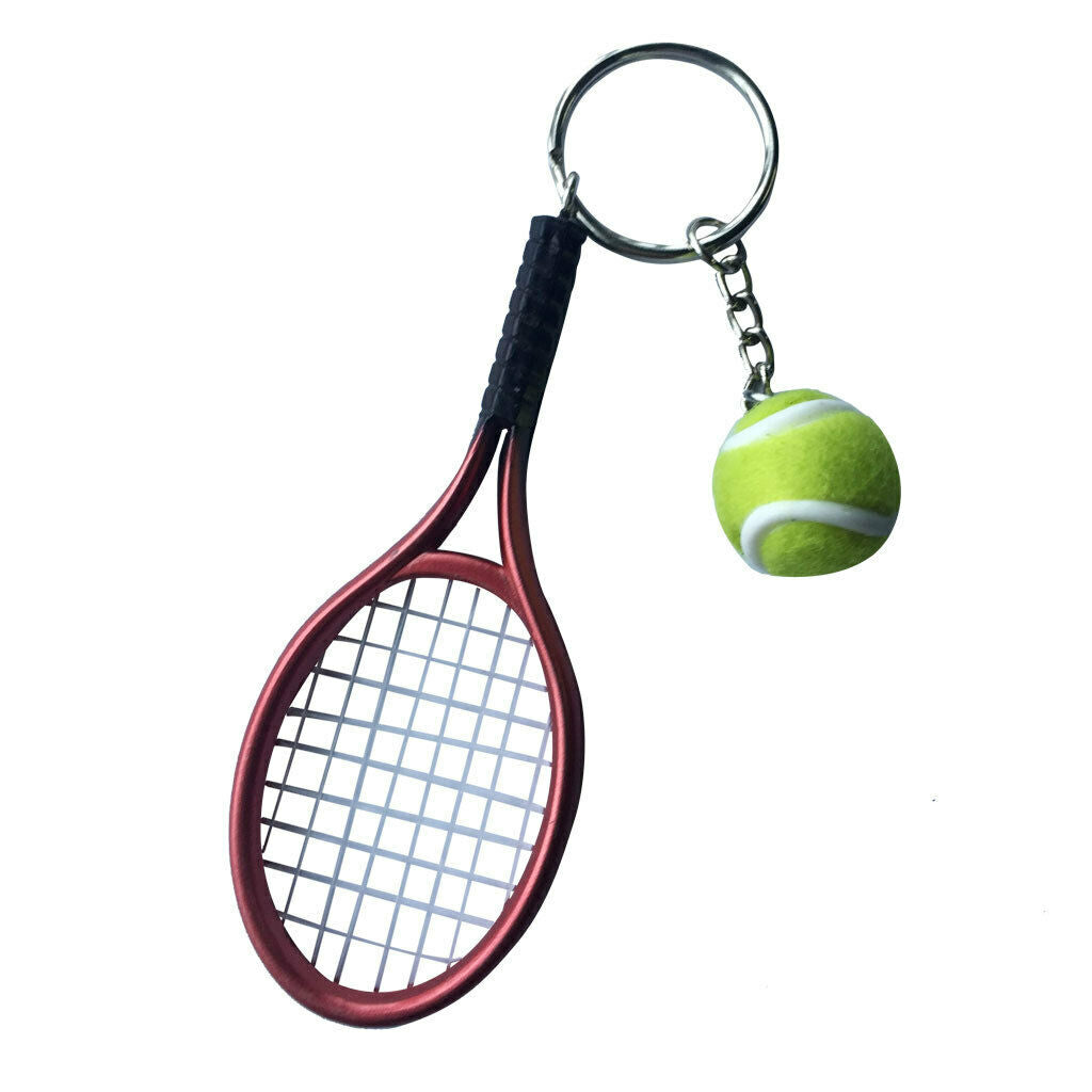 2x Small Tennis Ball Racket Pendant Key Ring Creative Gift For Family Friend