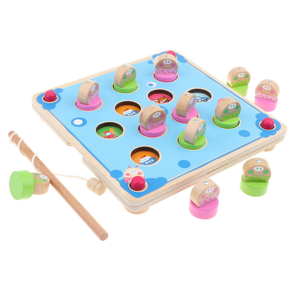 Children Developmental Wooden Fishing Game Fishing Rod Playset Kids Memory
