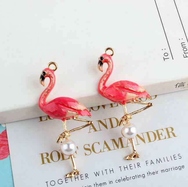 2pcs drip oil flamingo alloy pendant DIY necklace bracelet earrings accessories