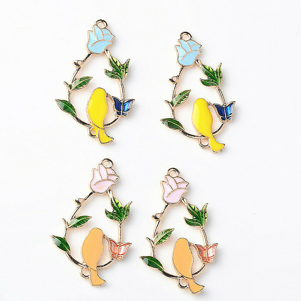 4 Pcs Alloy Enamel Flower Key Pendant Charms Bead Jewelry Decoration