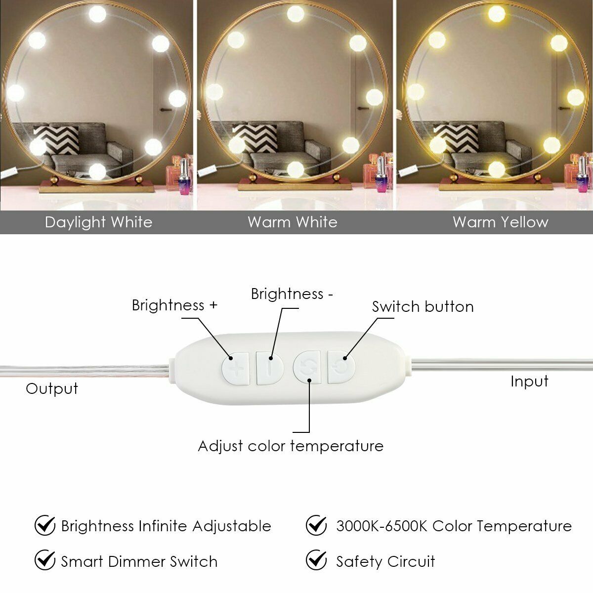10LED Bulb white Hollywood Style LED Vanity Mirror Lights Makeup Dressing Decor