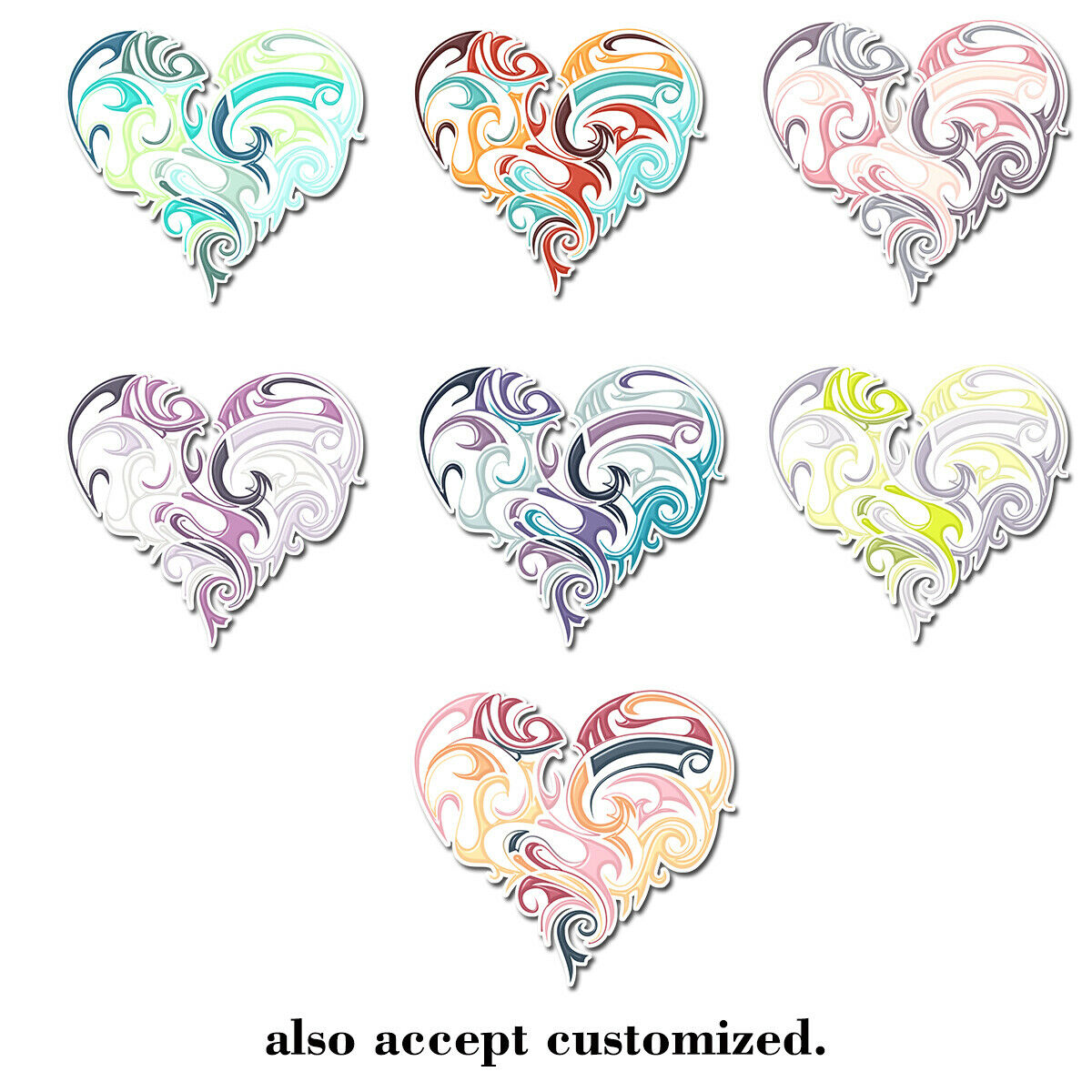 7pcs/set Coloured Heart Love Skateboard Vinyl Stickers Laptop Luggage Decals