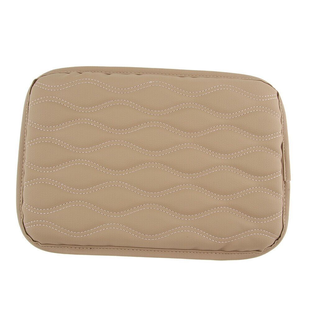 2x Car Armrest PU Leather Pad Cover Center Console Cushion Pad Brown+Beige