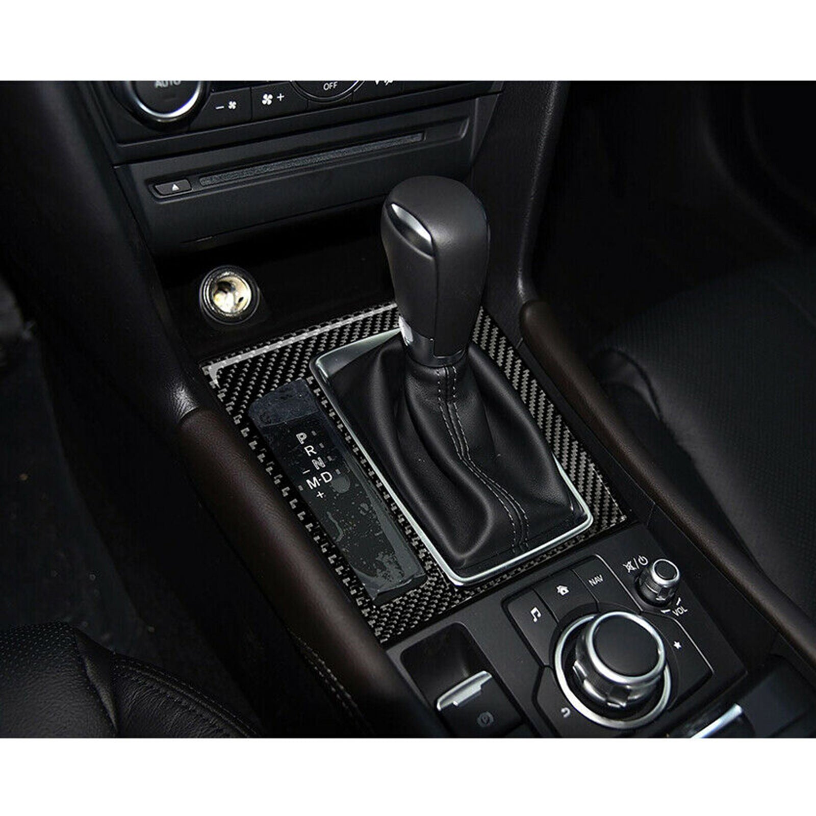 Carbon Fiber Shift Interior Gear Cover Panel Trim Fit For Mazda 3 Axela 2017-18
