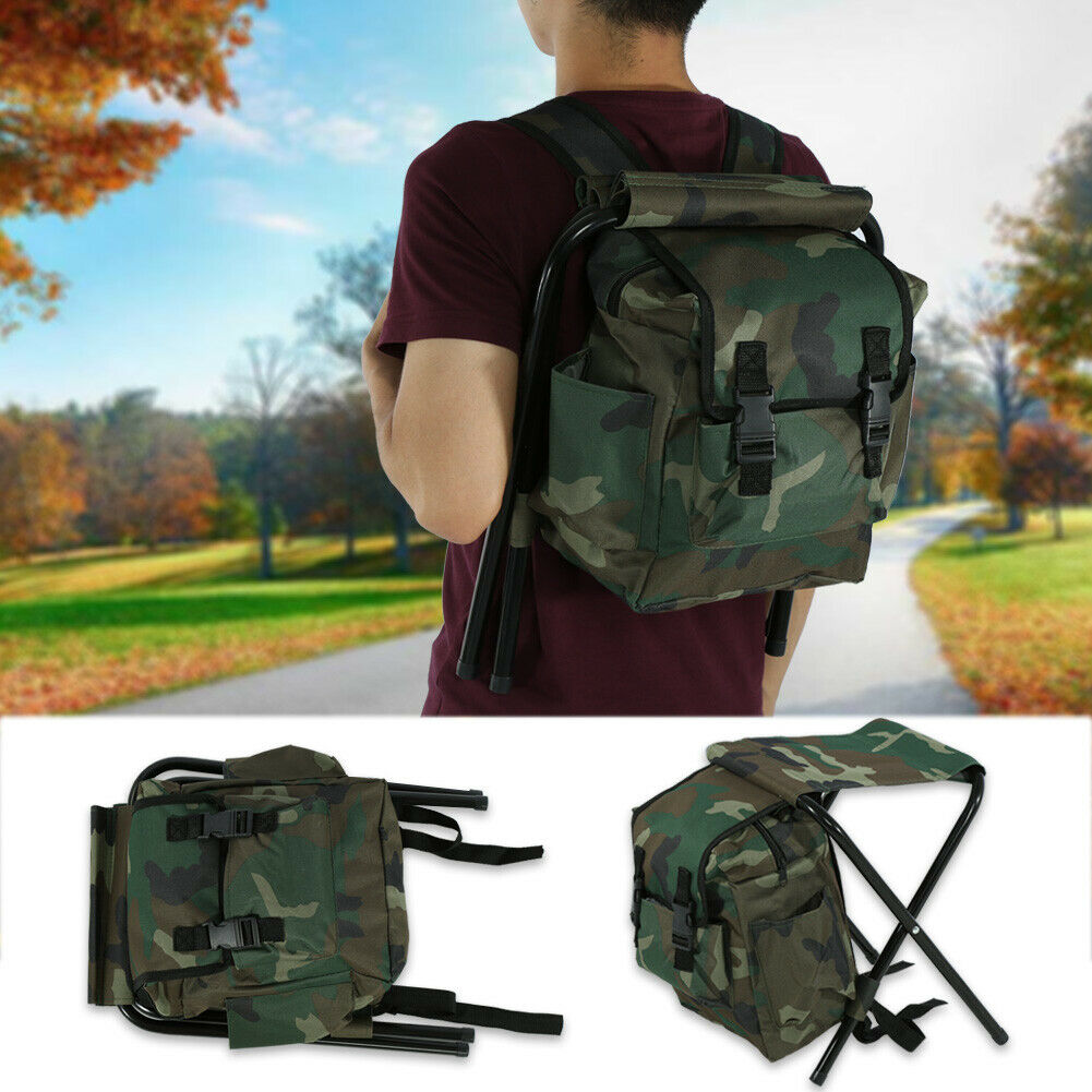 Foldable Chair Seat Fishing Camping Fishing Stool with Carry Bag Camo Outdoor