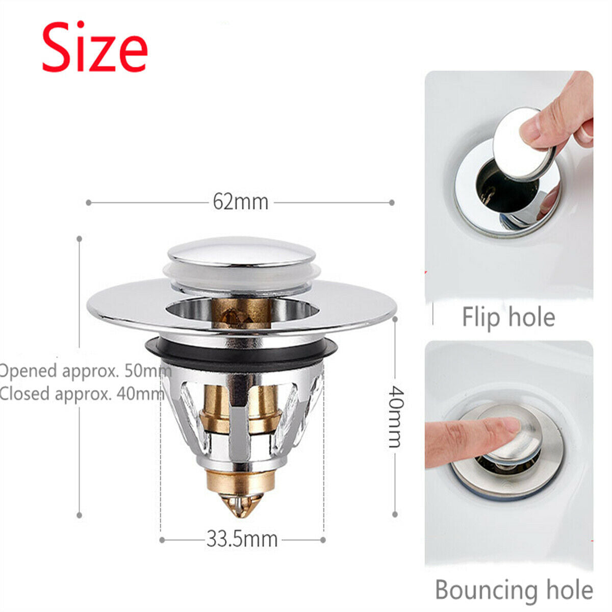 Stainless Steel Push Type Bounce Core Universal Sink Basin Drain Filter Pop Up