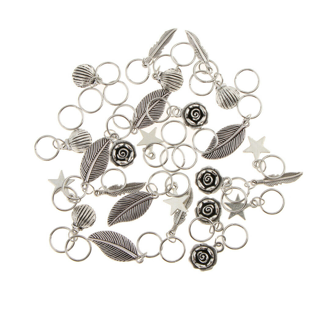 35pcs Mixed Flower Shell Feather Leaf Hair Ring Trimming Ring Bows