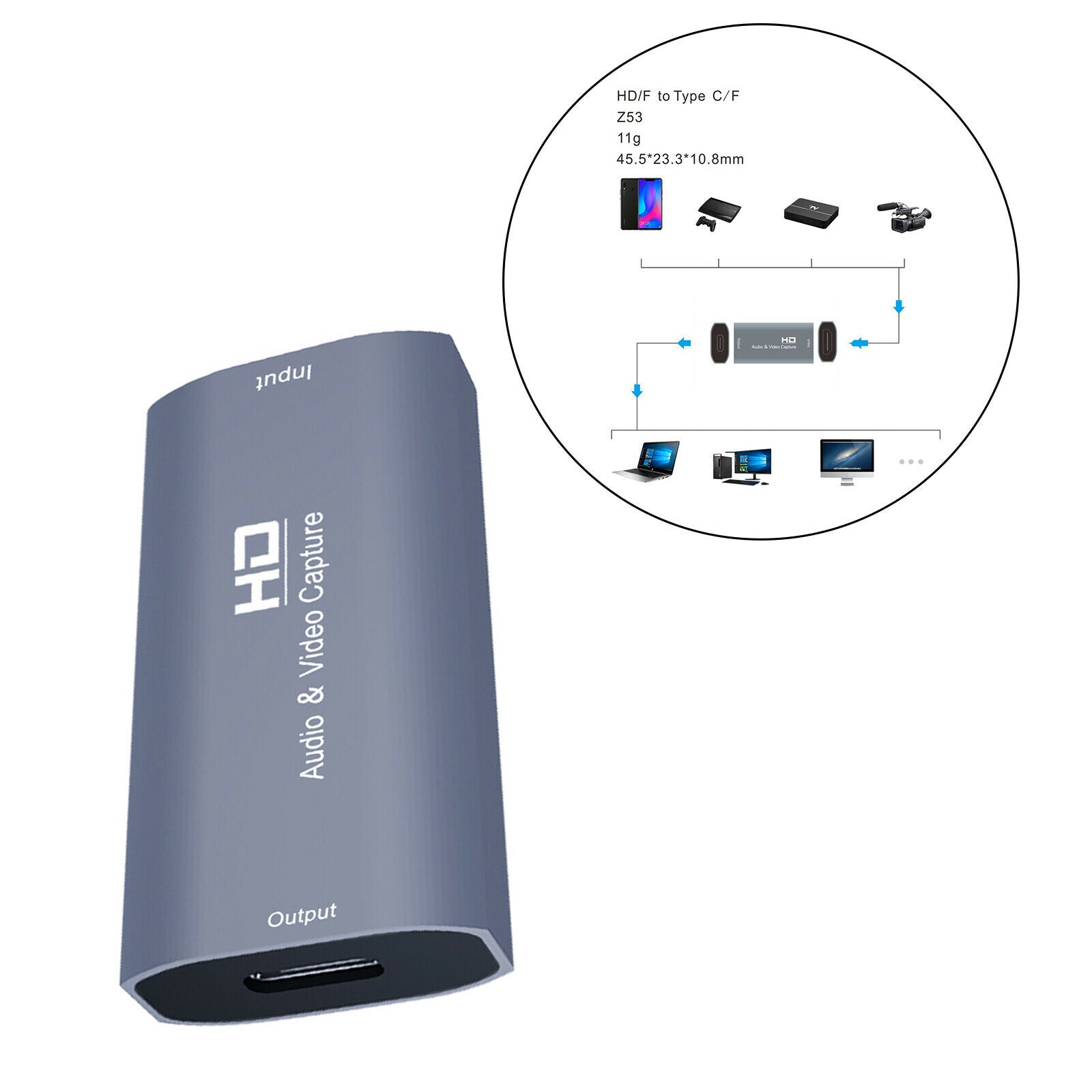 Audio Video Capture Card USB-C 4K for Recording Live Broadcasting Gaming