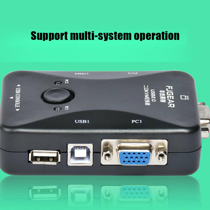 New 2-Port USB 2.0 KVM Switch Mouse/Keyboard/VGA Video Monitor 200MHz 1920x1BDA