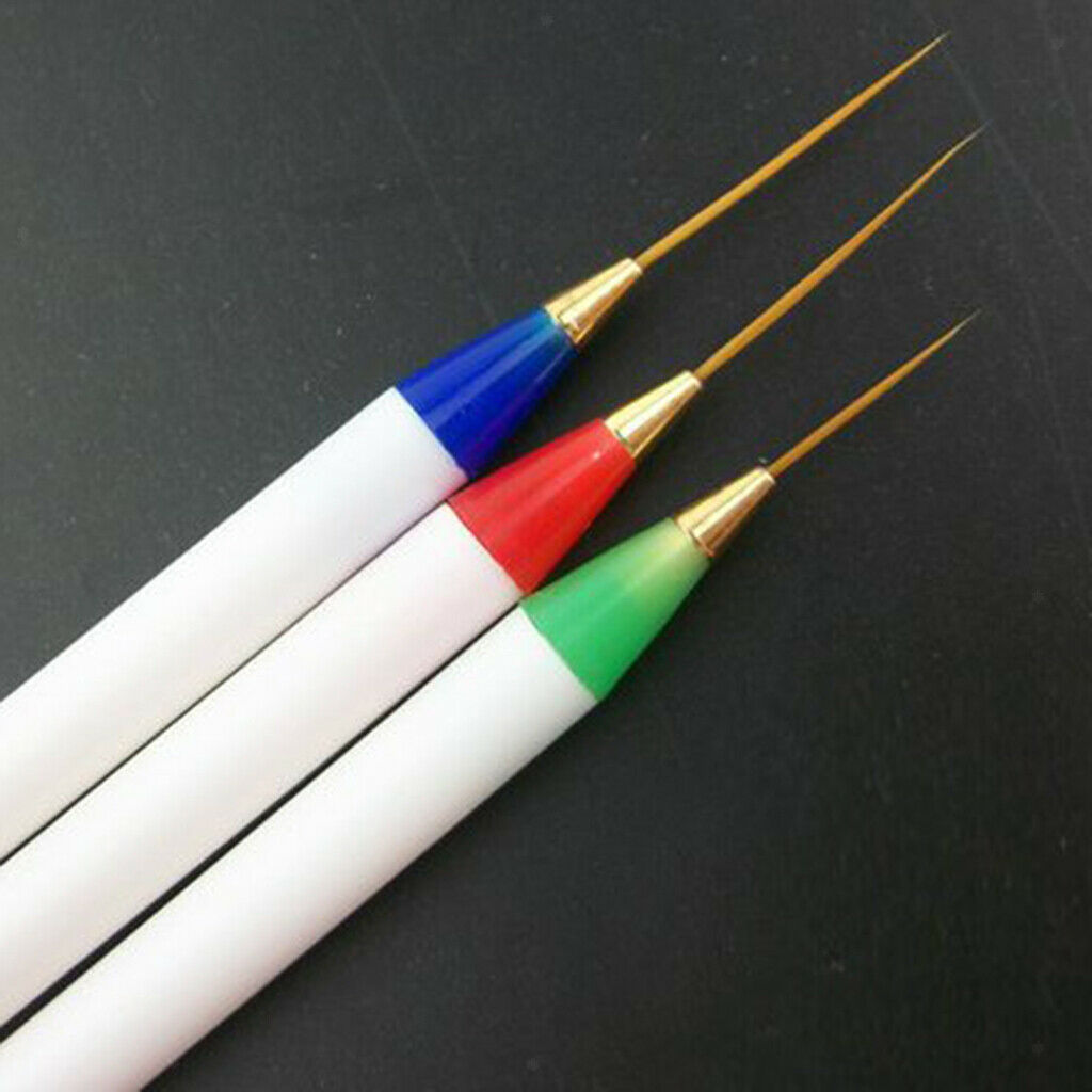 3 Nail Art Brushes Acrylic Drawing Striping Dotting Painting Design UV Gel