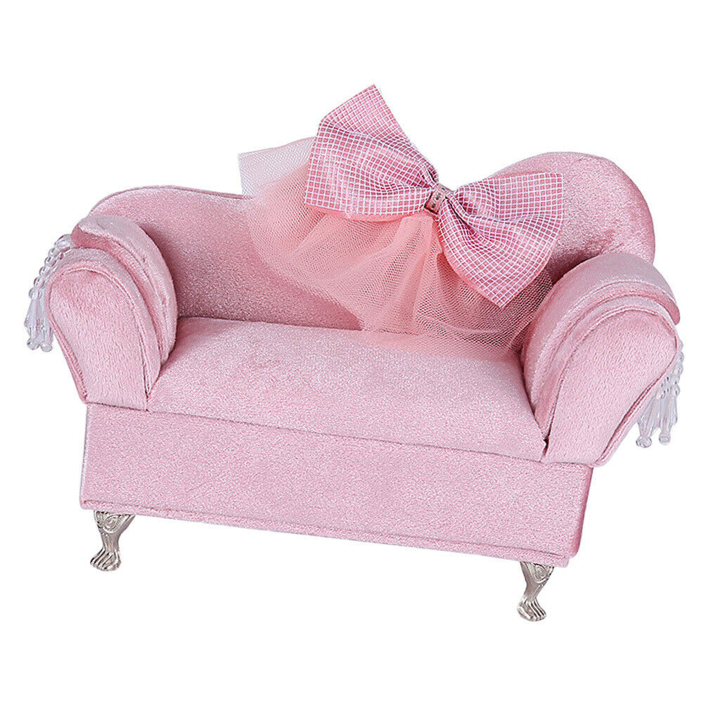 Pink Bowknot Sofa Jewelry Box Organizer Travel Case Jewellery Display Storage .