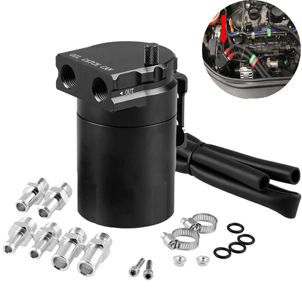 Oil Catch Can Reservoir Tank Kit Engine Black Polish Baffled Universal Aluminum
