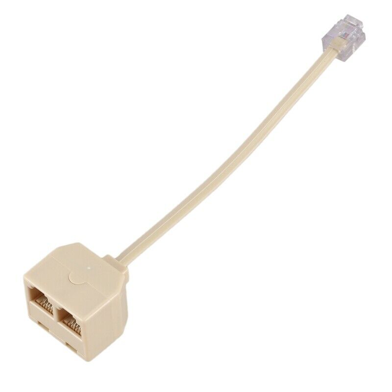 RJ11 6P4C 2 Way Outlet Telephone Jack Line Splitter Adapter Beige Q8S3S3