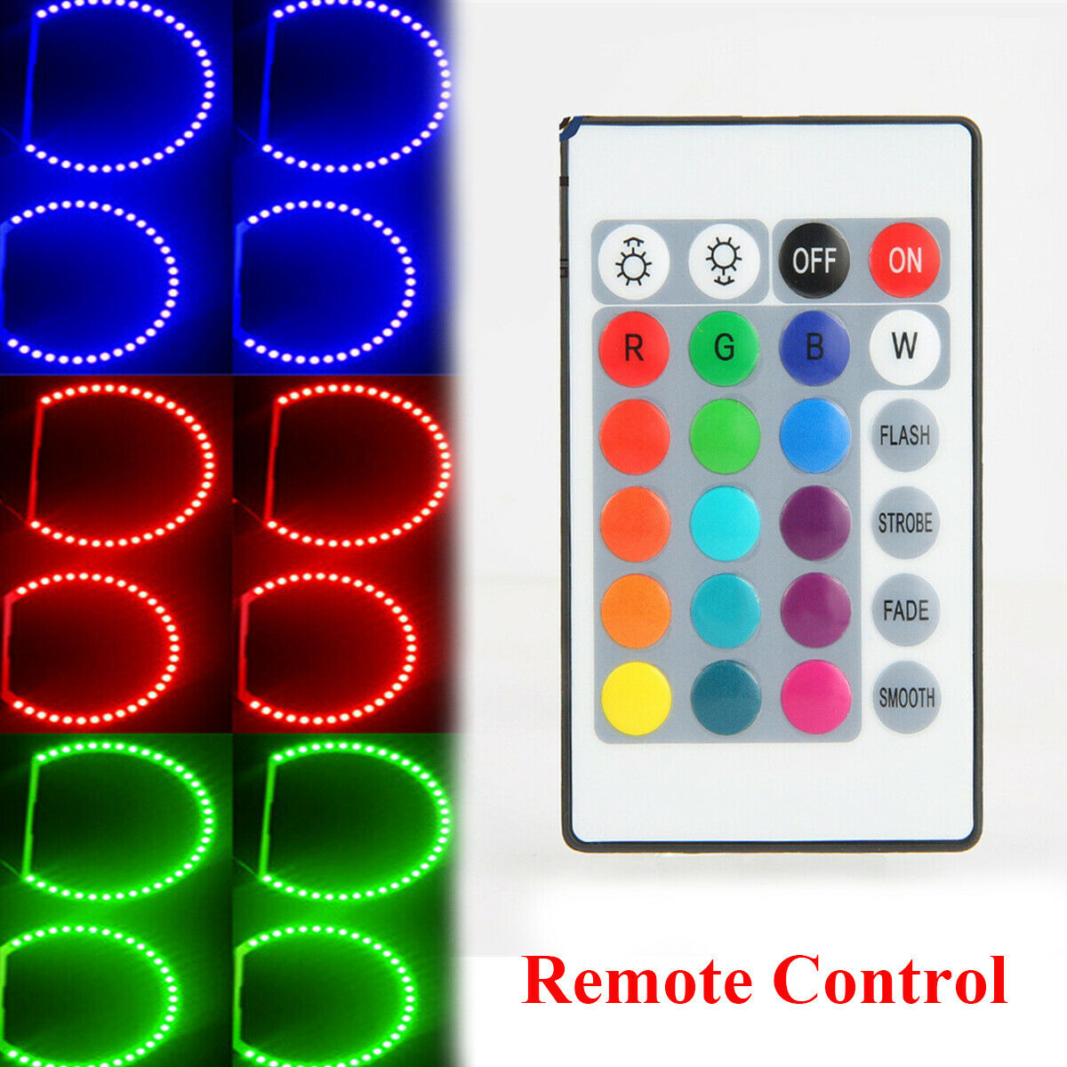 4× 12V Shockproof Remote Control RGB LED Angel Eye Ring For95-01 BMW E38 7Series