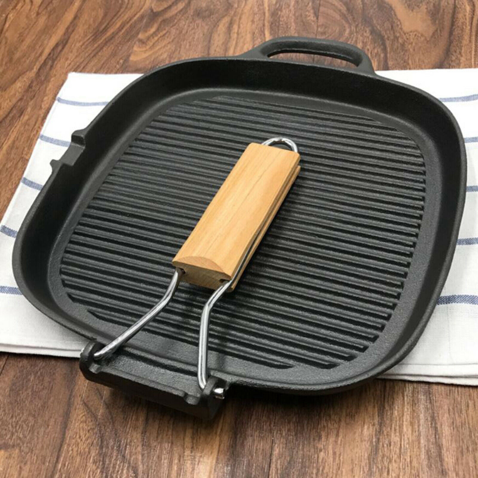 Grill Pan Folding Handle Nonstick Frying Pan for Steak Meat BBQ Griddle