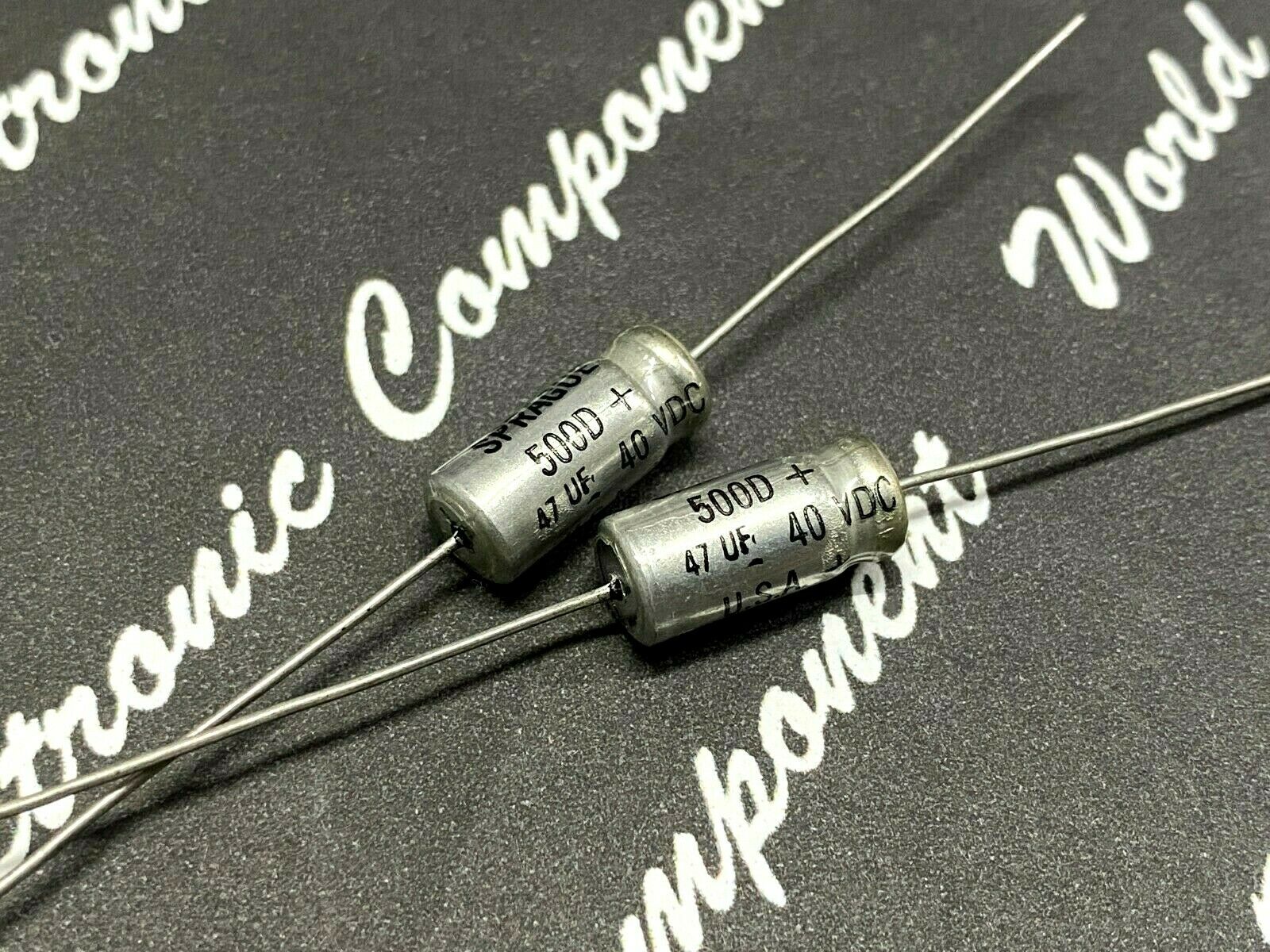 2pcs - SPRAGUE 500D 47uF (47uF) 40V Axail Electrolytic Capacitor - NOS