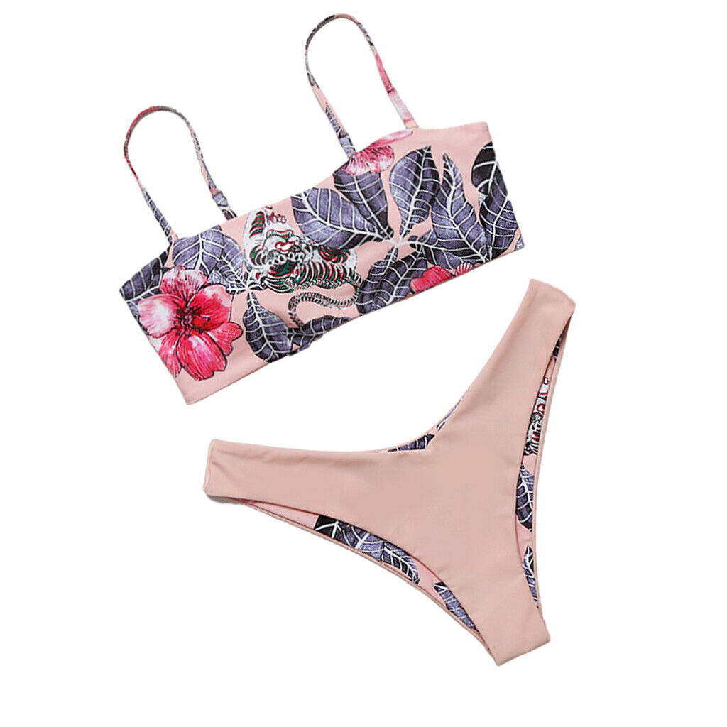 Women Floral Tiger Bikini Set Bra Top Brief Swimwear Bathing Suit Swimsuit M