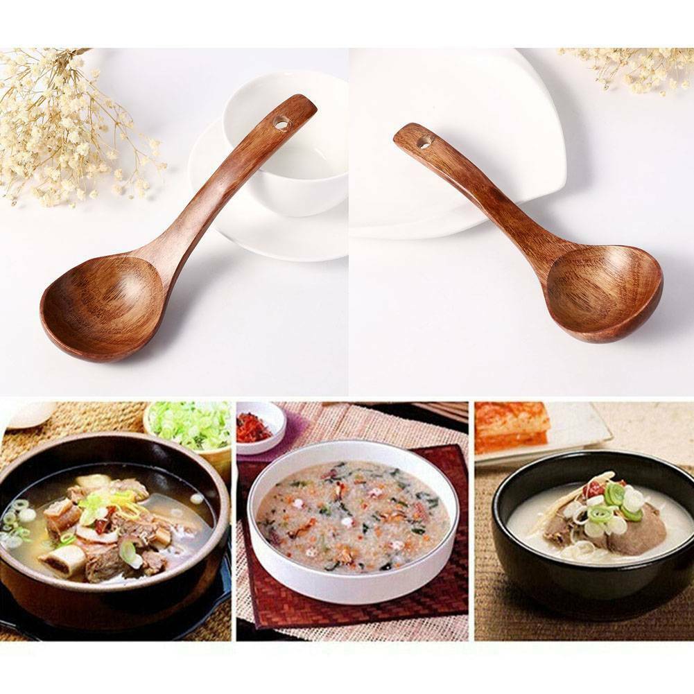 Large Size Kitchen Wooden Spoon Bamboo Cooking Utensil Soup Teaspoon Tableware ~