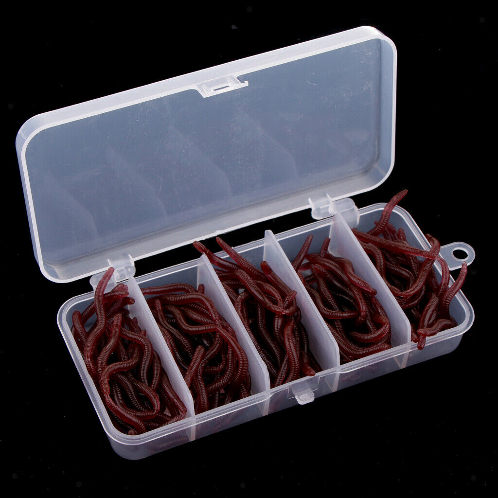 150pcs Artificial Worm Earthworm Maggot Soft Fishing Lure Hook Bait Red