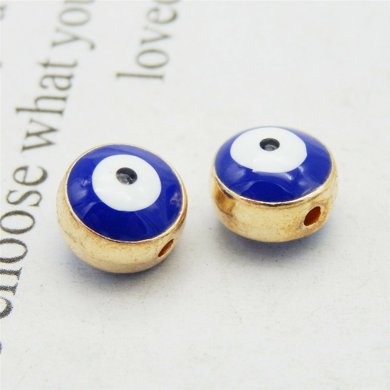 12 pcs Evil Eye Enamel Spacer Bead Round Loose Beads Bracelet Jewelry DIY 8*6mm