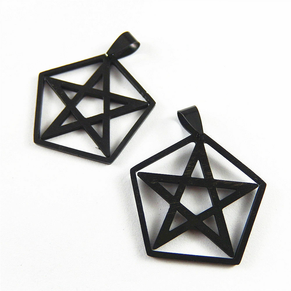 5 pcs Black Stainless Steel Pentagon Charm Star Hollowed Pendant DIY 31*31*1mm