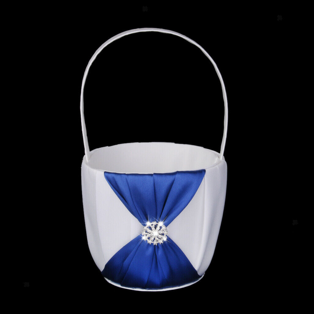 Petal Wedding Flower Girl Basket   with Blue Bowknot Wedding Ceremony Decor