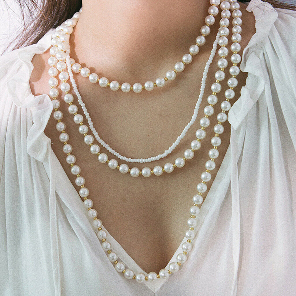 Fashion Ladies Multilayer Link Chain Pearls Sweater Chain Party Decoration