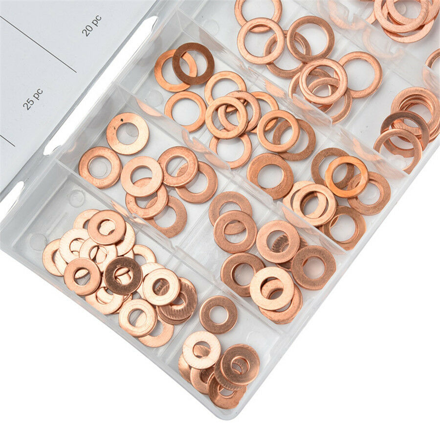 110Pcs 6 Size Car Engine Oil Drain Flat Gaskets Copper Washer Bolt Seal Ring Kit