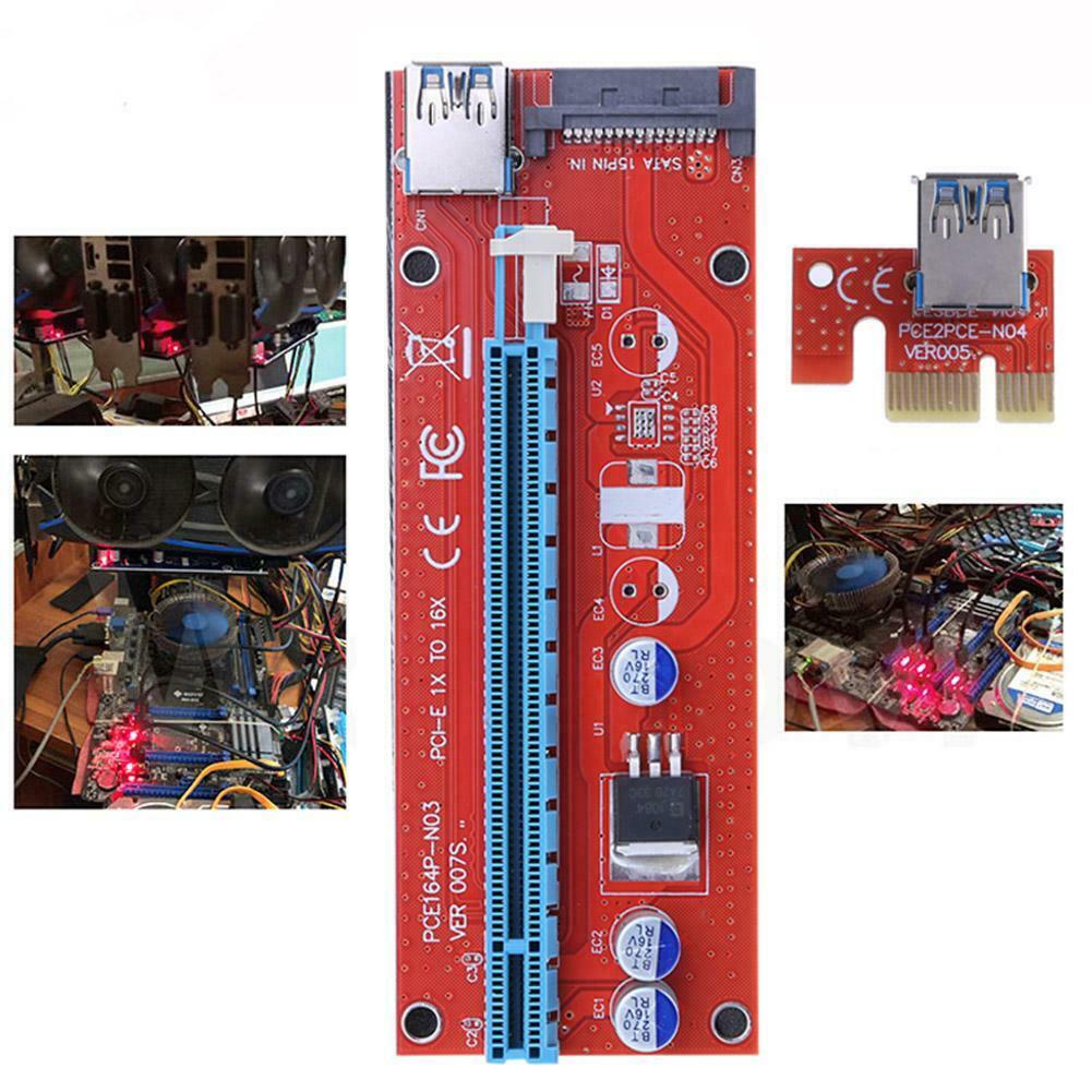 PCI Express Riser Card 1x to 16x USB3.0 Cable Power Wire for Bitcoin Mining @