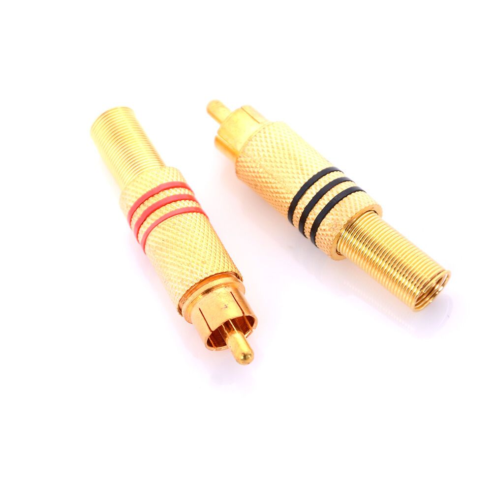 2xGold Plated RCA Phono Male Plug Solder Audio Videos Cable Adapters Conne.l8