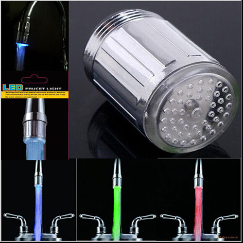 7 Colors Changing Temperature Sensor LED Light Glow Water Faucet Stream Tap New