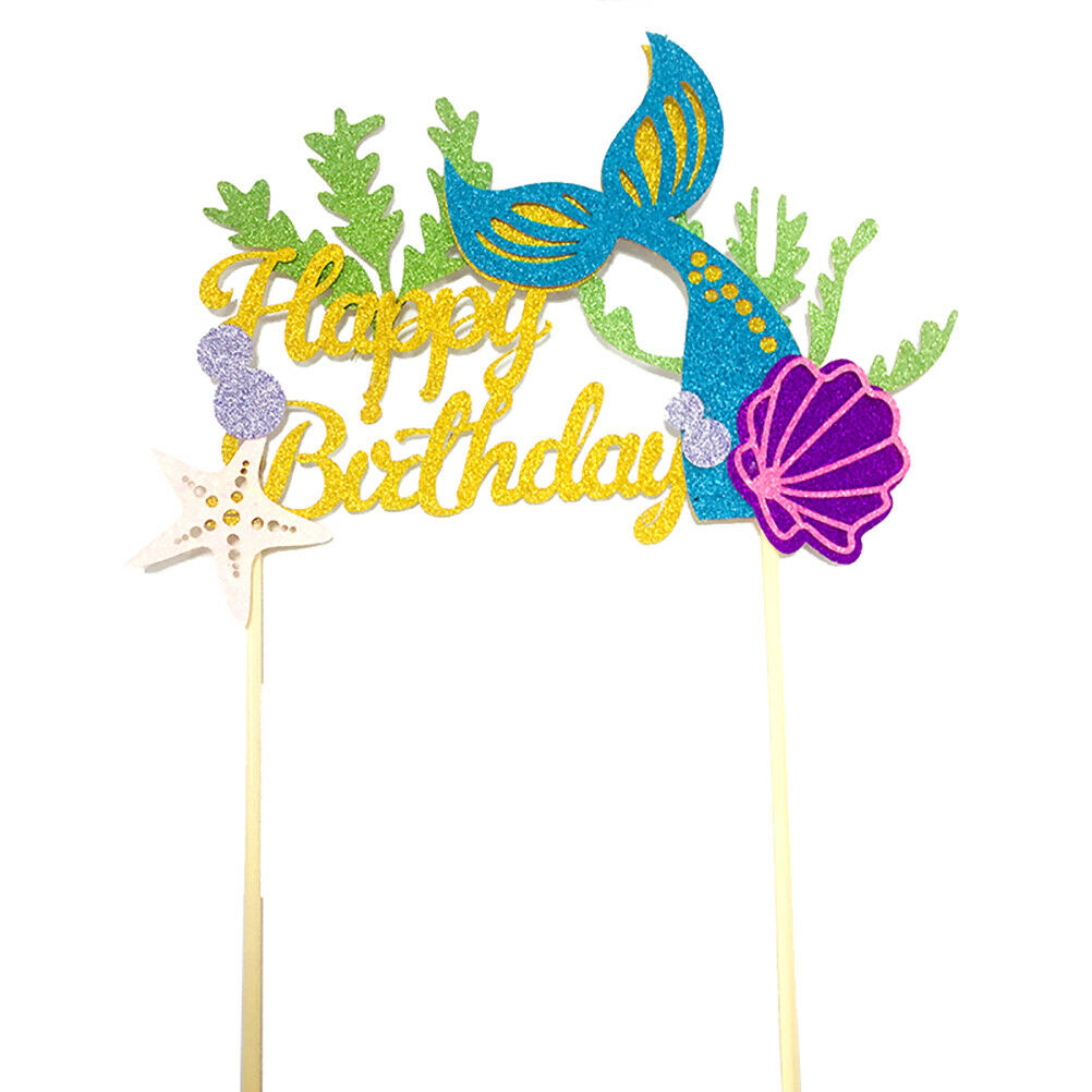 Starfish Mermaid Happy birthday Cake Toppers Cupcake Baby Shower DIY Gif.l8