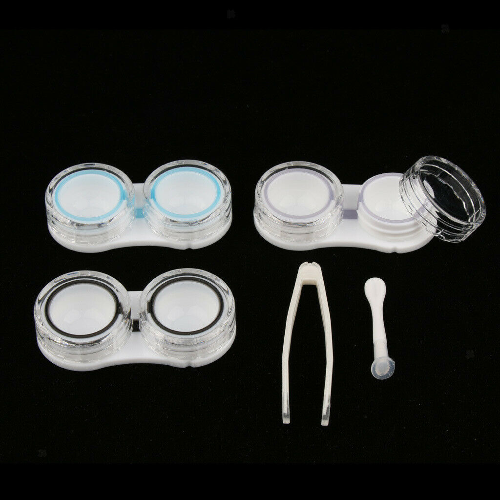 3 Pairs Contact Lens Boxes Travel Soaking Storage Case with Tweezers Kit