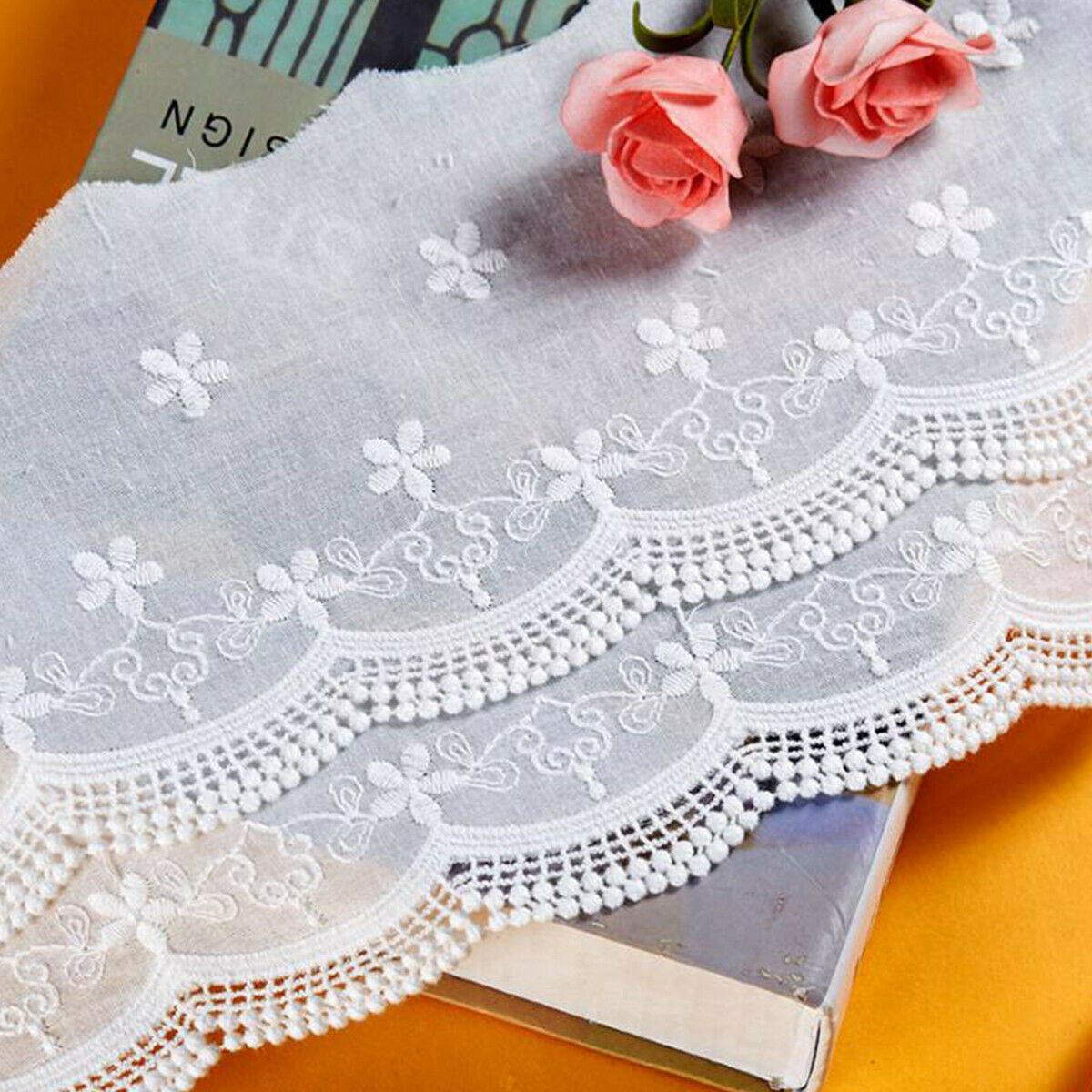 1 Yard Embroidery Trim Floral Cotton Lace Ribbon Wedding Fabric Clothing Sewing