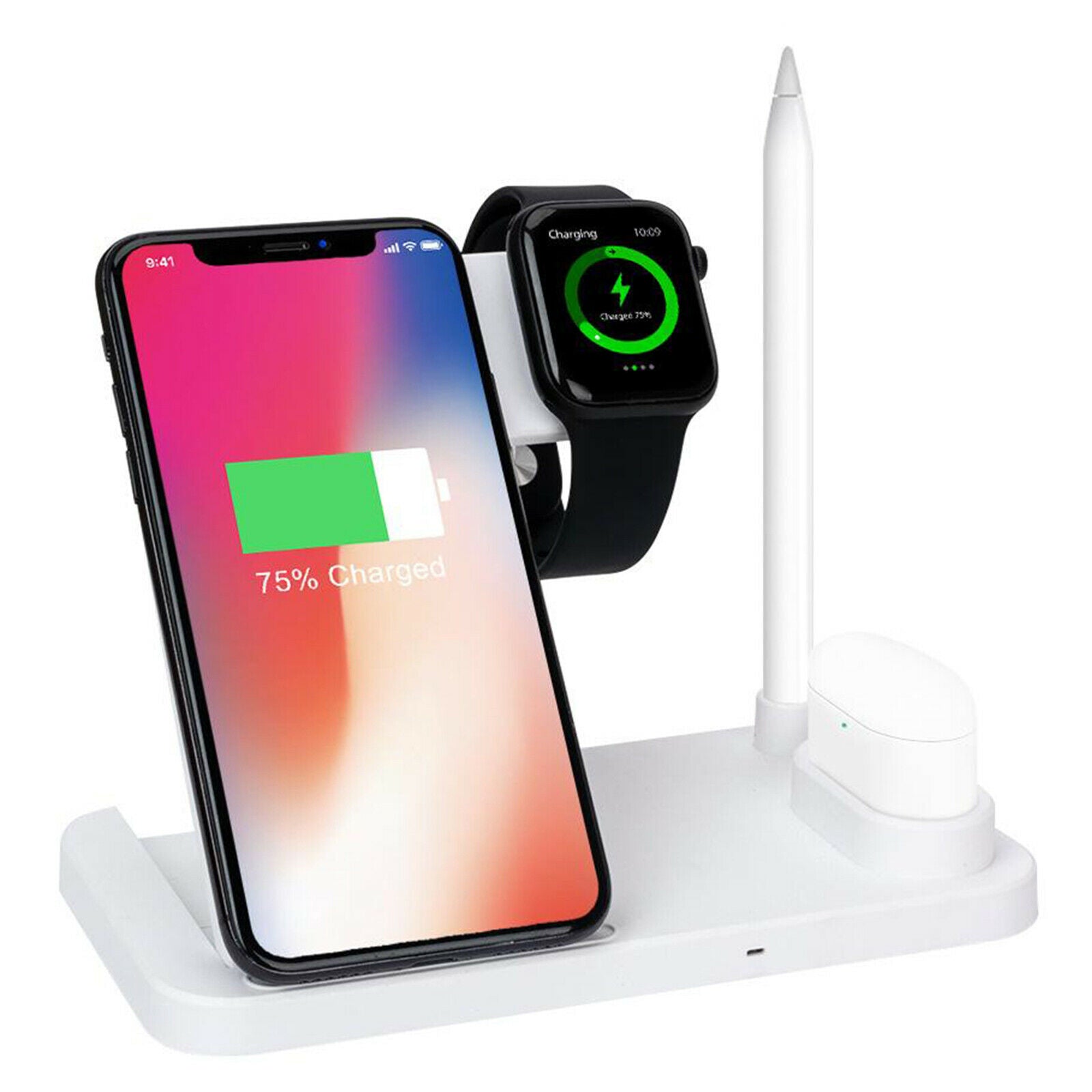 4 in 1 Qi Wireless Charging Station for Watch Phone Pencil UK Plug White