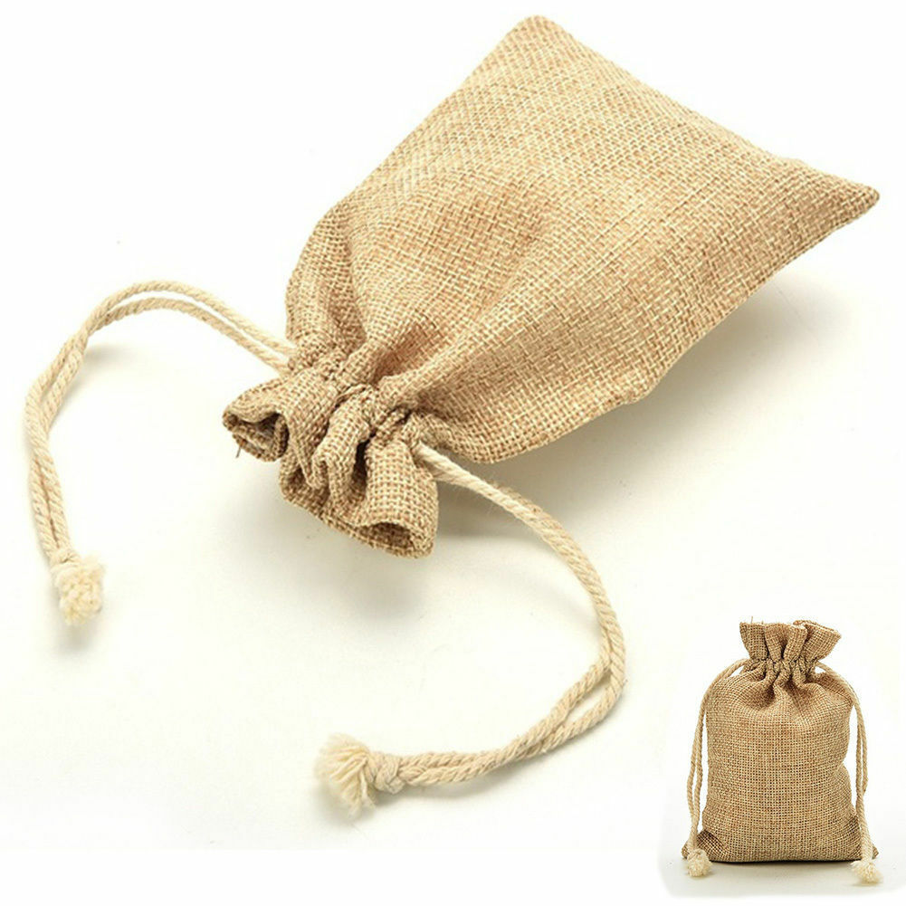 10Pcs Nature Color Linen Gifts Bags Small Burlap Jewelries Pouch For Wedding