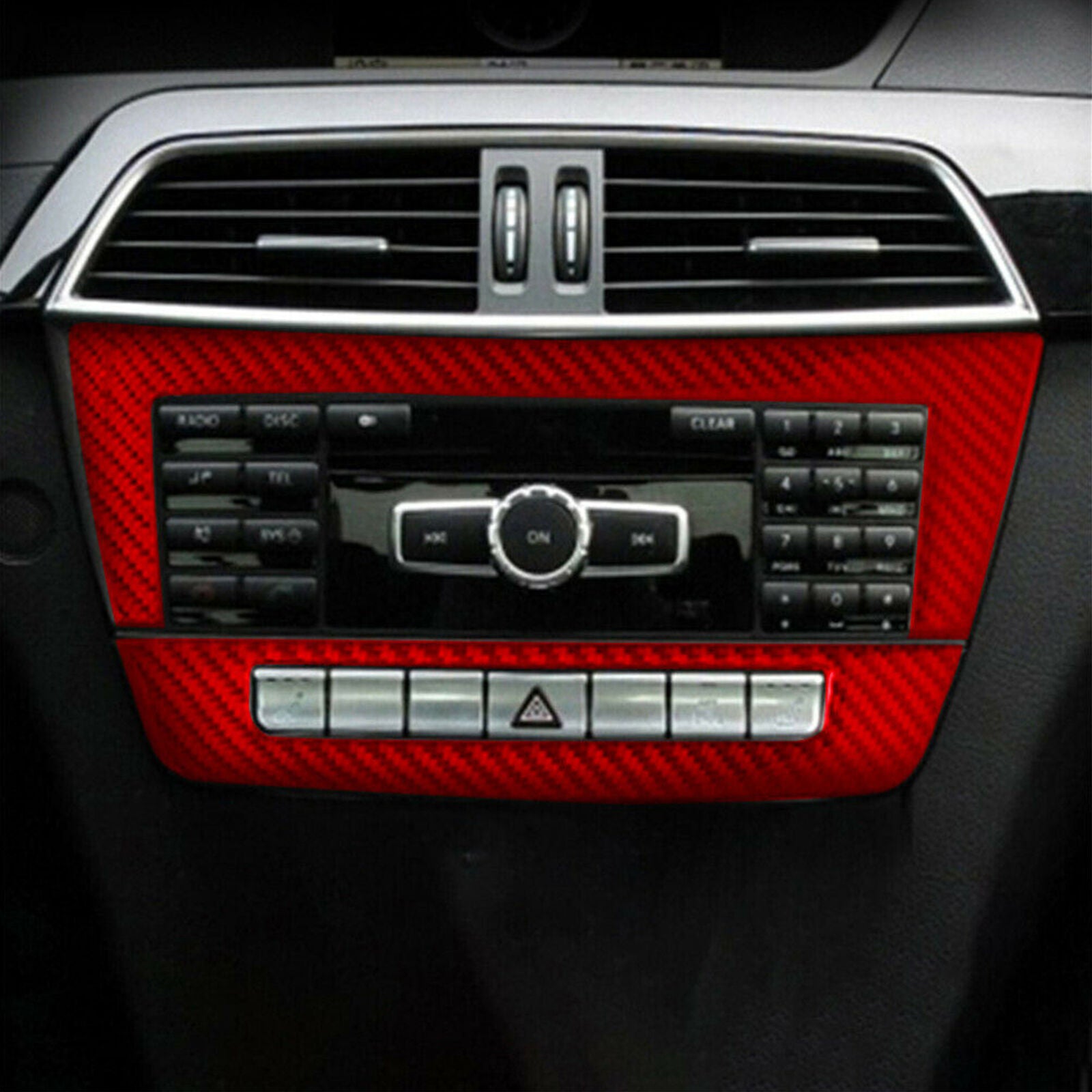 Red Carbon Fiber Central Console CD Cover Trim For Mercedes-Benz W204 11-13
