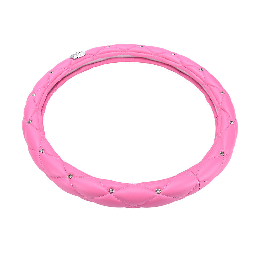 Universal Steering Wheel Cover Leather Shinny Crystal Crown Pink Girl GifY RC