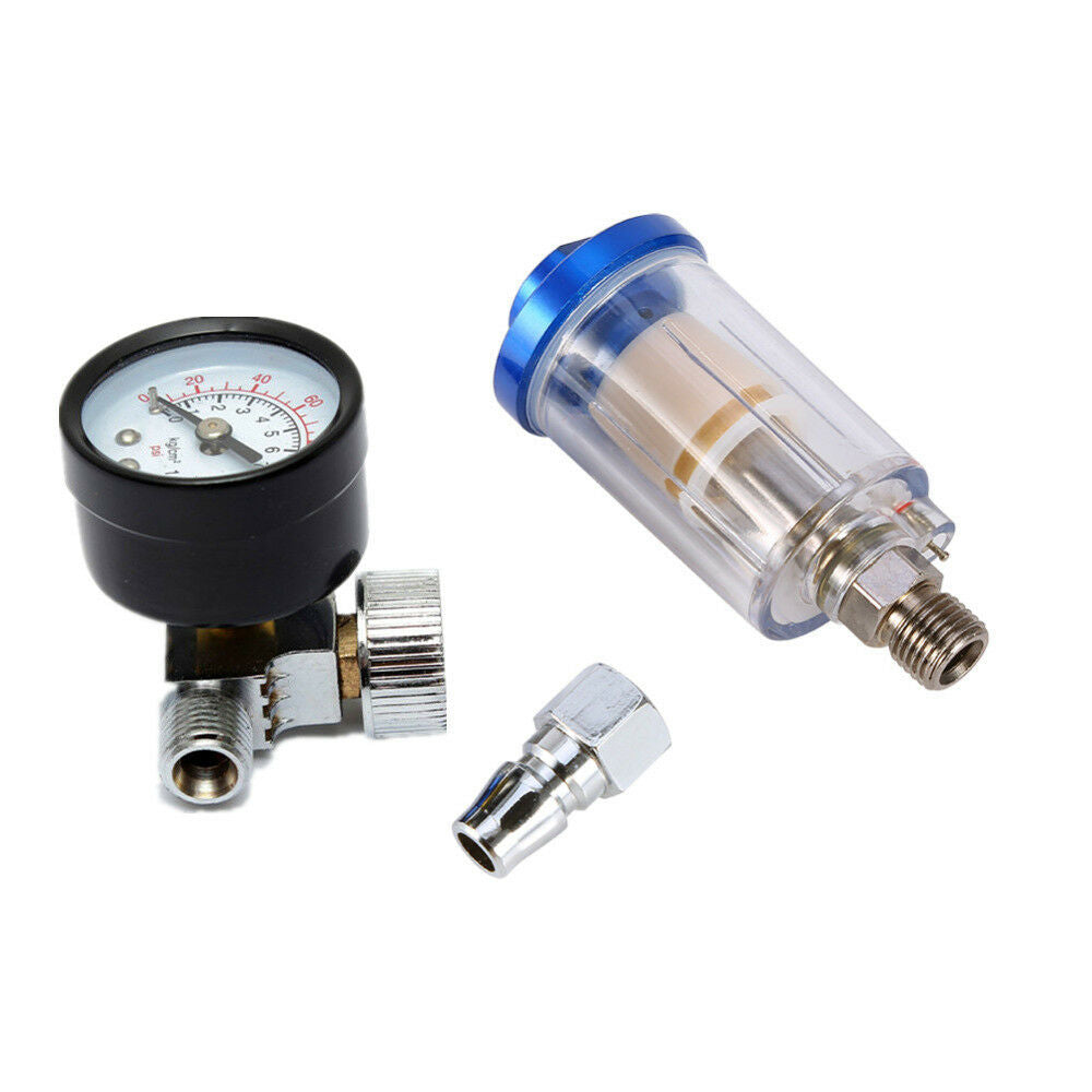 Spray Air Pressure Regulator Gauge Spray Gun & In-Line Water Trap Filter Tool
