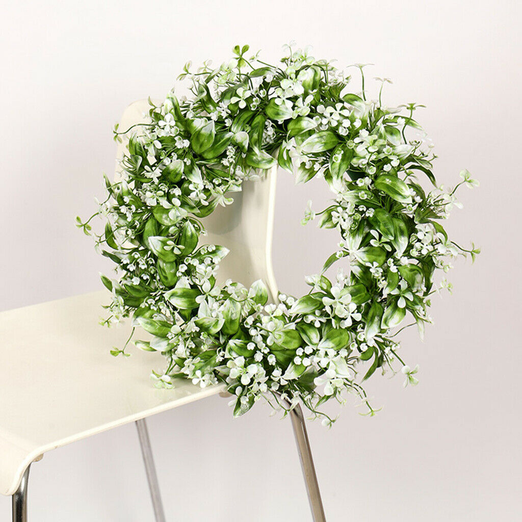 43cm Simulated Greenery Wreath Babysbreath Flower Garland for Front Door Wall