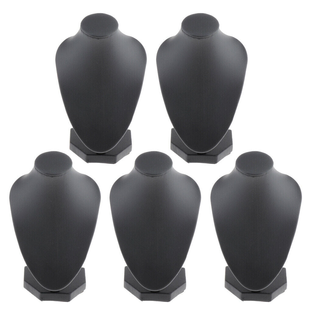 5 lot Black PU Leather Necklace Bust Display Shop Jewelry Stands Holder