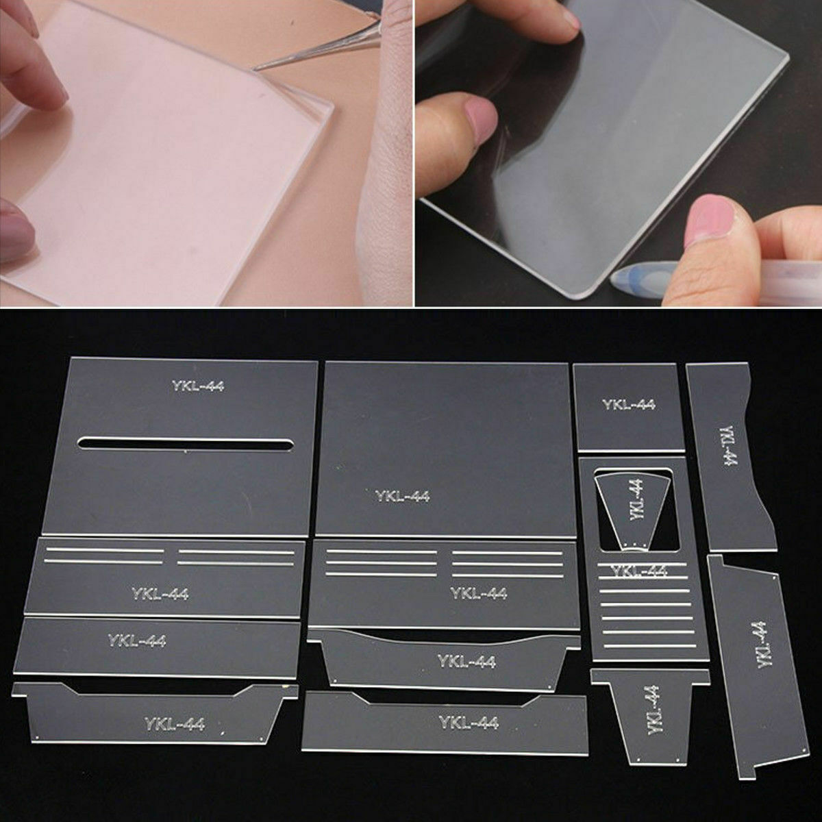 DIY Leather Craft Acrylic Long Zip Wallet Purse Pattern Template Stencil Set