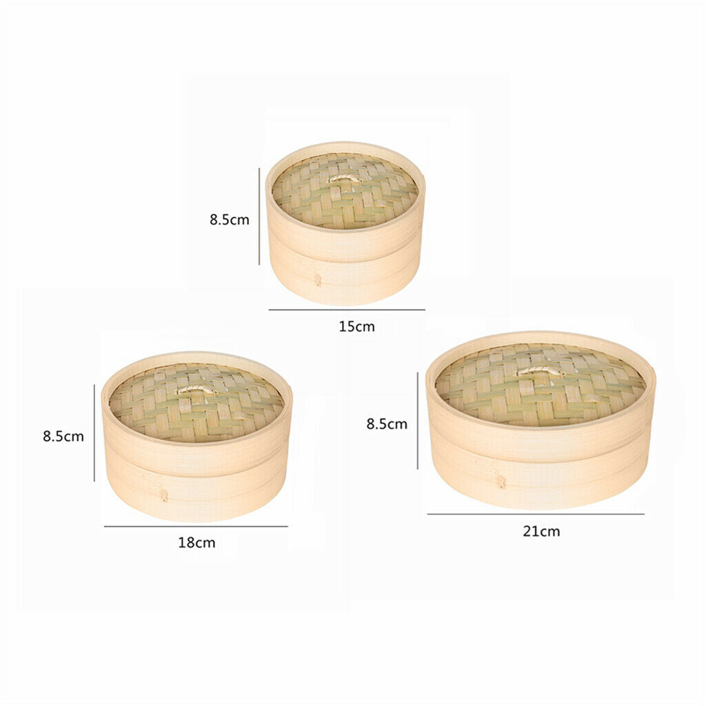 2pcs Bamboo Steamer Steaming Kitchen Round Steam Box for Handmade Dimsum